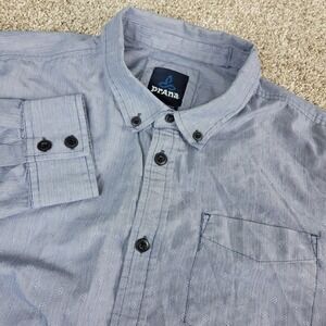 Prana Mens XL Gray All Over Striped Button Down Long Sleeve